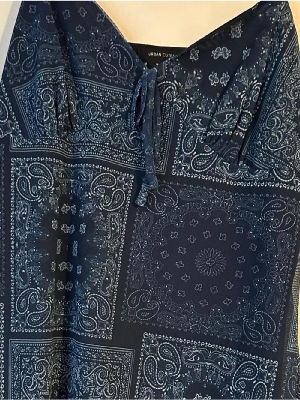 Urban Outfitters Navy and White Bandana-Print Dress with Scoop Neck